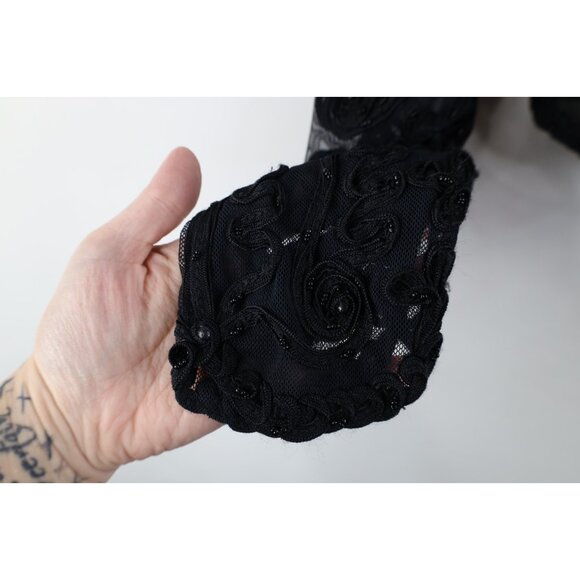 Vintage 90s Cache Womens Large Beaded Sheer Lace Button Cardigan Sweater Black - Picture 5 of 14